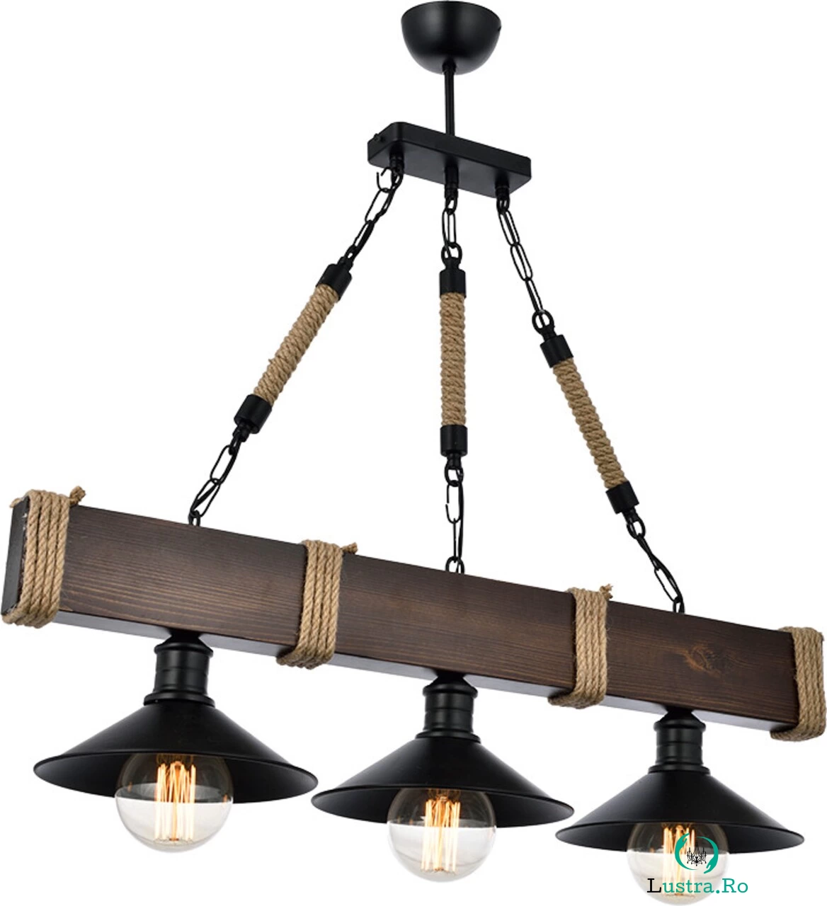 Lustra, Kutuk 3Lu Ceviz Avize, Beacon, 70 x 20 x 75 cm, 3 x E27, 60W, maro/negru la 264.00 lei ron