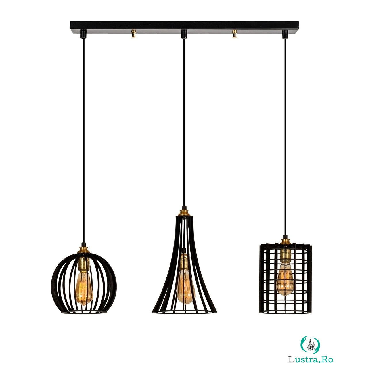 Lustra Fellini MR - 934, Opviq, 70 x 23 x 130 cm, 3 x E27, 100W, negru la 322.00 lei ron